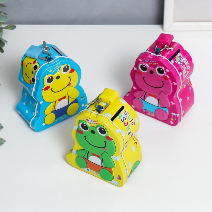 Копилка металл с замочком Копилка металл с замочком "Лягушонок" МИКС 5х8,5х10 см