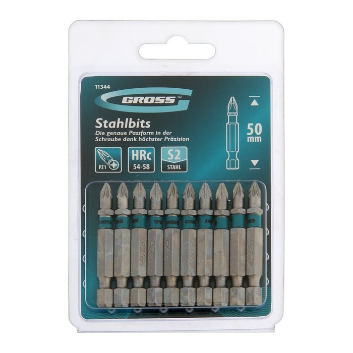 Набор бит GROSS 11344, PZ1х50, сталь S2, 10 шт Набор бит GROSS 11344, PZ1х50, сталь S2, 10 шт