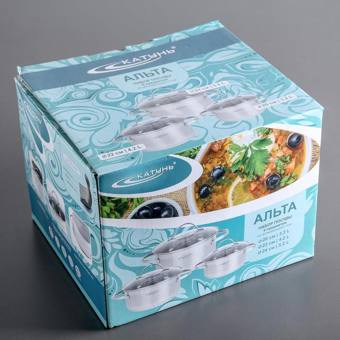 Набор кастрюль «Альта», 3 предмета: 3,2 л, 4,2 л, 5,2 л, стеклянные крышки, капсульное дно, индукция Набор кастрюль «Альта», 3 предмета: 3,2 л, 4,2 л, 5,2 л, стеклянные крышки, капсульное дно, индукция