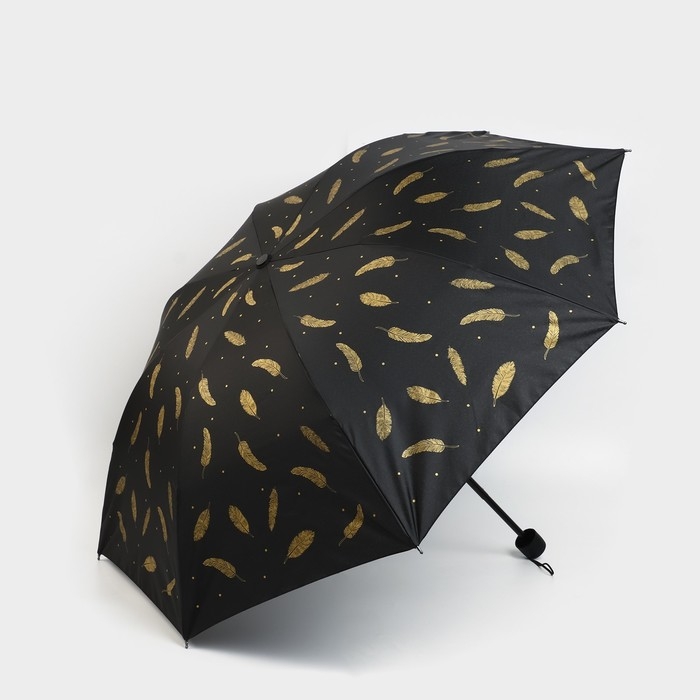 Зонт женский механический «Золотые перья», 8 спиц, d=95, цвет чёрный Зонт женский механический «Золотые перья», 8 спиц, d=95, цвет чёрный