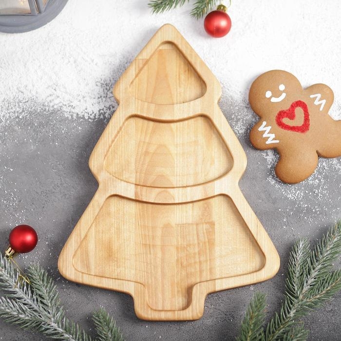 Менажница Доляна «Ёлка», 3 секции, 30х20х1,8 см, пропитана маслом, берёза Менажница Доляна «Ёлка», 3 секции, 30х20х1,8 см, пропитана маслом, берёза