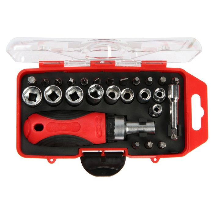 Отвертка с набором бит и головок ТУНДРА, реверсивная, 2К рукоятка, в кейсе, 26 предметов Отвертка с набором бит и головок ТУНДРА, реверсивная, 2К рукоятка, в кейсе, 26 предметов