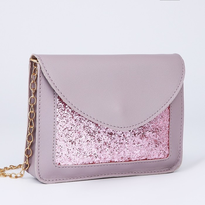 Сумка на ремешке с цепочкой, 19х5х15см, цвет сиреневый Сумка на ремешке с цепочкой, 19х5х15см, цвет сиреневый