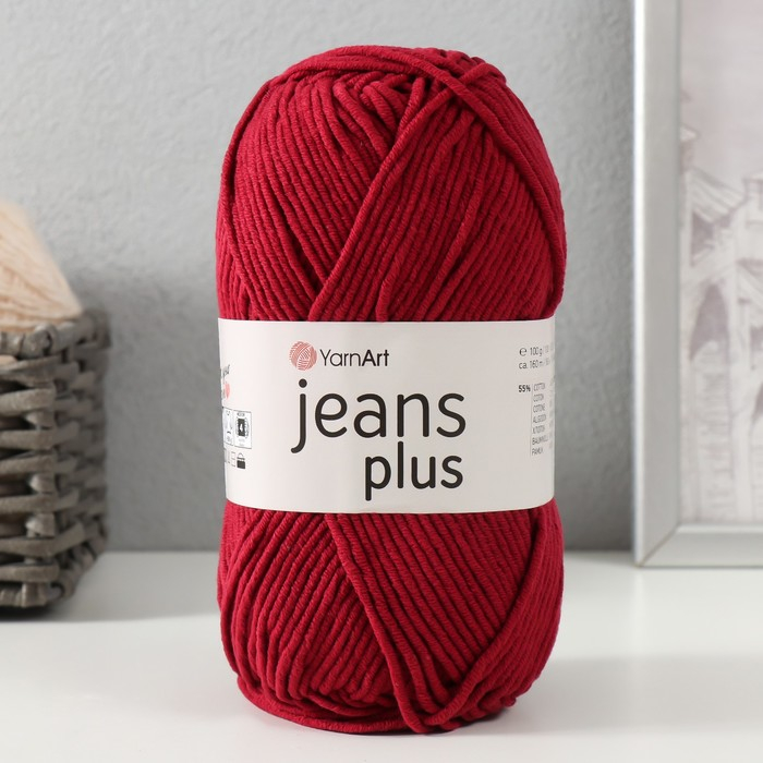Пряжа  Пряжа "Jeans plus" 55% хлопок, 45% акрил 160м/100гр (66 бордо)