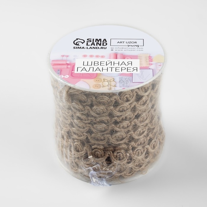 Тесьма декоративная холщовая «Вензеля», 12 мм, 10 ± 0,5 м, цвет бежевый Тесьма декоративная холщовая «Вензеля», 12 мм, 10 ± 0,5 м, цвет бежевый