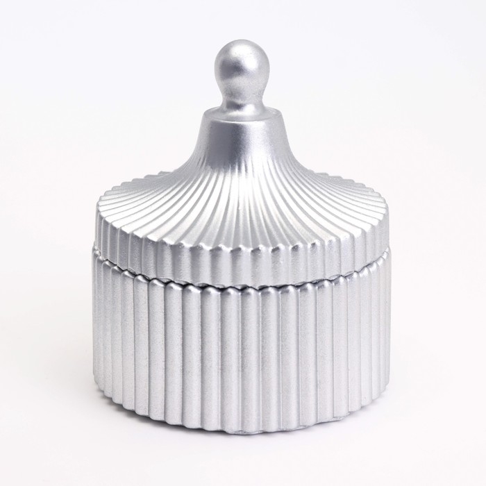 Свеча Свеча "Купол" в подсвечнике с узкими гранями из гипса с крышкой,7,5х9 см,серебро