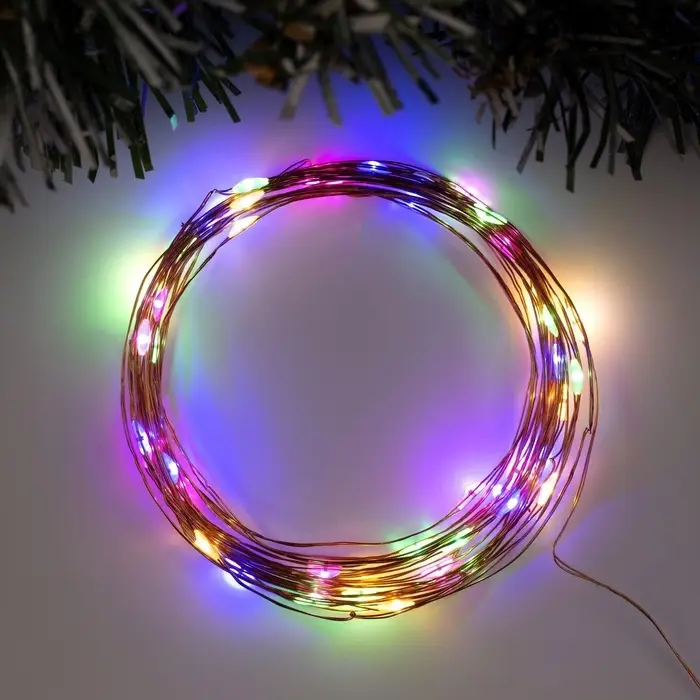 Гирлянда &laquo;Нить&raquo; 5 м роса, IP20, медная нить, 50 LED, свечение мульти, USB
