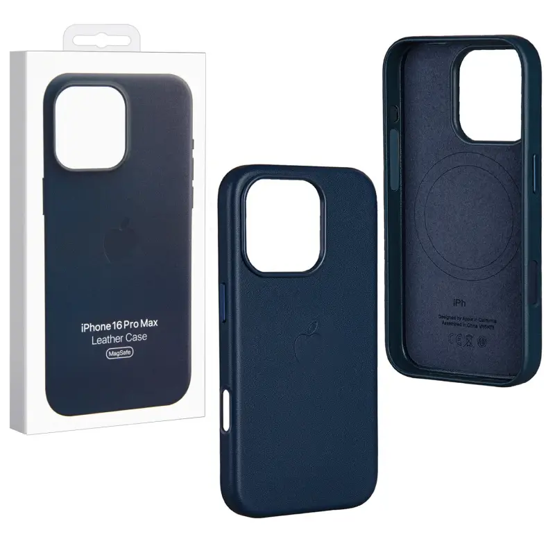 Чехол для iPhone 16 Pro Max Leather Case 100% ORG (MagSafe) c LOGO Blue