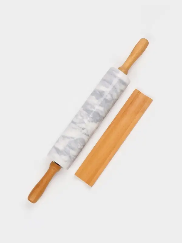 Скалка Magistro, 46&times;6&times;5 см, раб. часть 24.8 см, мрамор, ручки из бука, белая