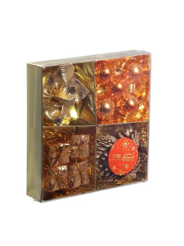 Ёлочные игрушки &laquo;Сюрприз&raquo;, шары новогодние, набор 17 шт. (4 шишки, 4 подарка, 4 банта, 4 шара, 5 шариков)