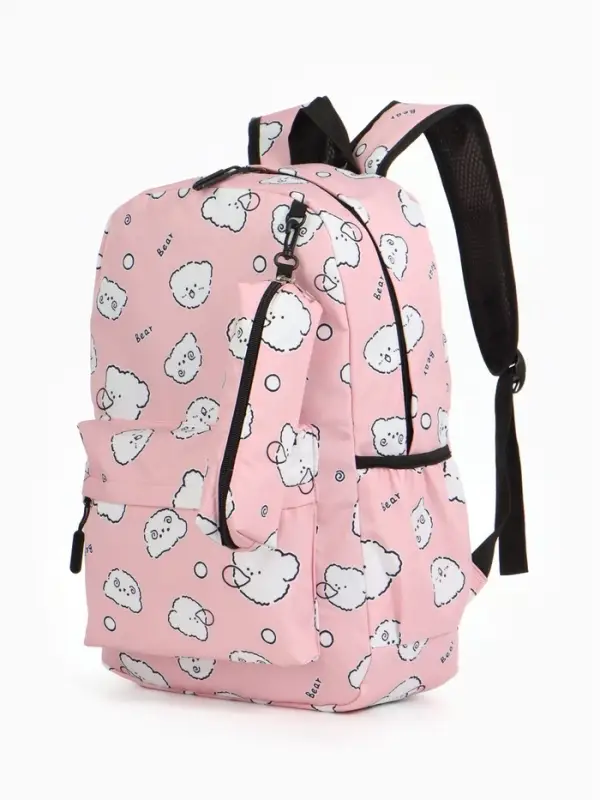 Рюкзак школьный &laquo;Мишки&raquo; для девочки, с пеналом, 3 кармана, 28&times;12&times;43 см, розовый