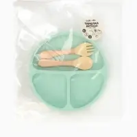 Тарелка детская секционная с ложкой и вилкой, 3 секции, бирюзовый, Mum&Baby