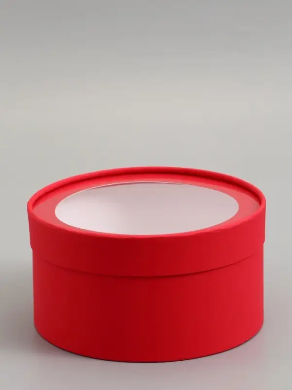 Подарочная коробка, красная, завальцованная с окном, 21 х 11 см