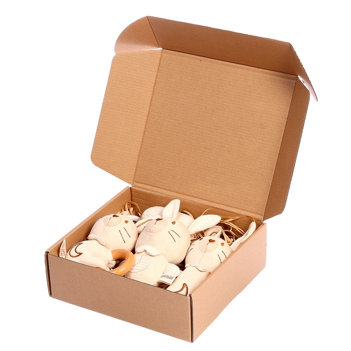 Подарочный набор для новорождённых «Зайчик», 3 мягкие погремушки Подарочный набор для новорождённых «Зайчик», 3 мягкие погремушки