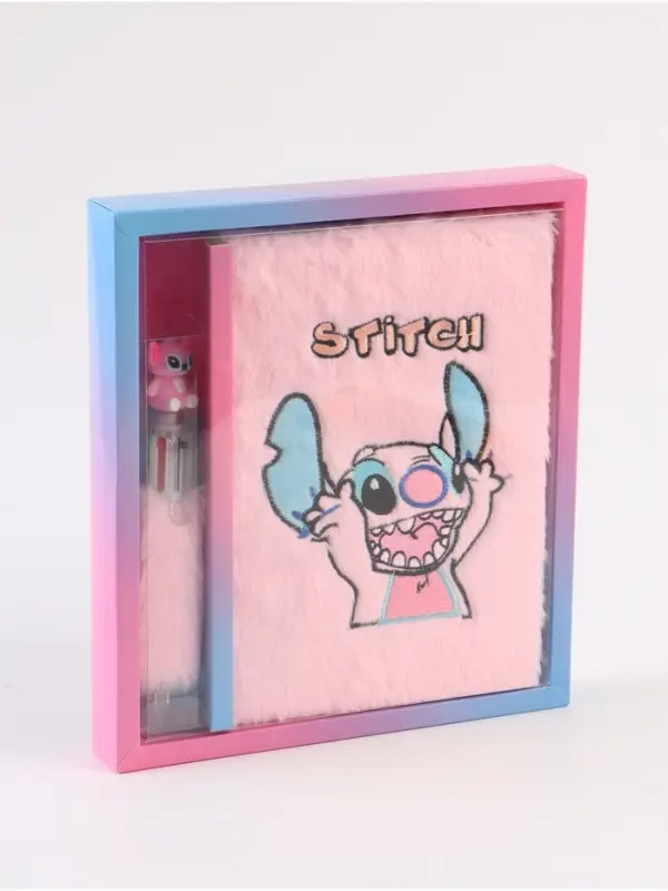 Пушистый блокнот и ручка многоцветная Стич, розовый Пушистый блокнот и ручка многоцветная Стич, розовый