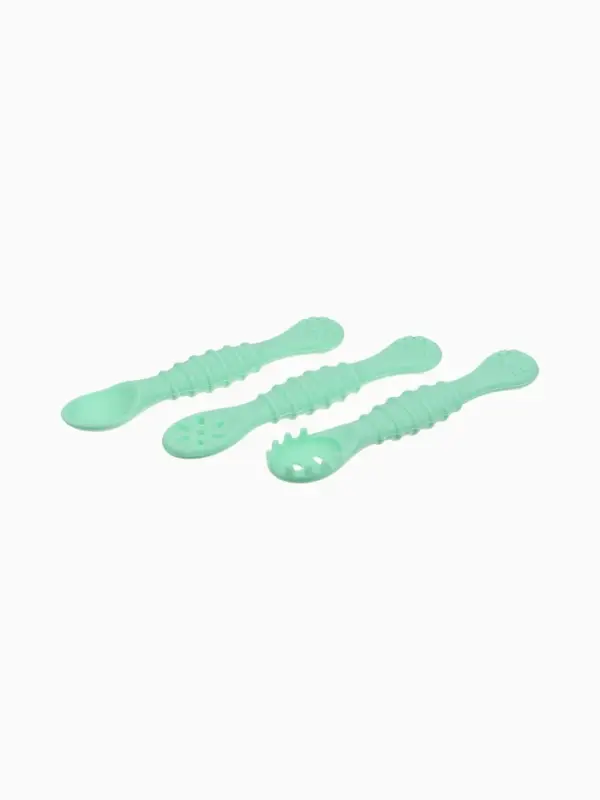 Ложка детская для прикорма, силикон, набор 3 шт., мятный M&B