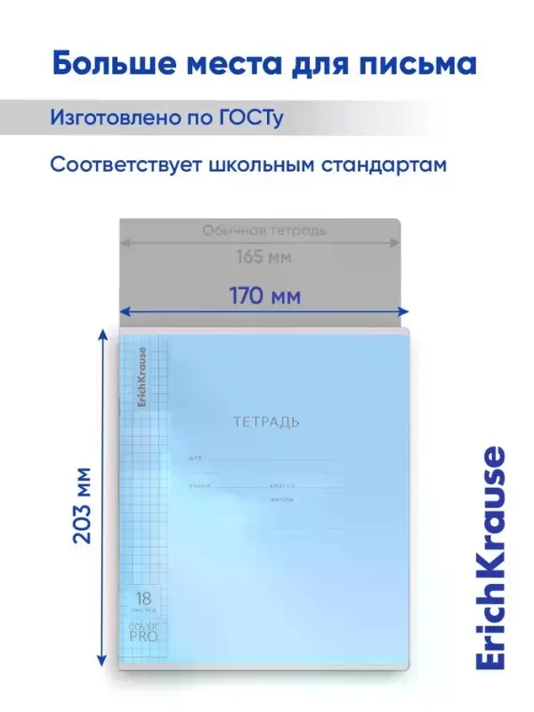 Тетрадь 18 листов в клетку ErichKrause CoverPro fizzy, голубая