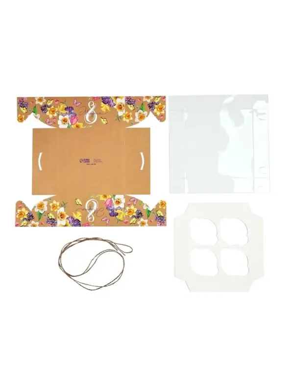 Коробка для капкейков, кондитерская упаковка, 4 ячейки &laquo;С 8 марта&raquo;, 16&times;16&times;7.5 см