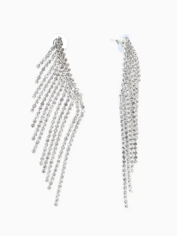 Серьги висячие со стразами &laquo;Вечное сияние&raquo;, крылья, белые в серебре