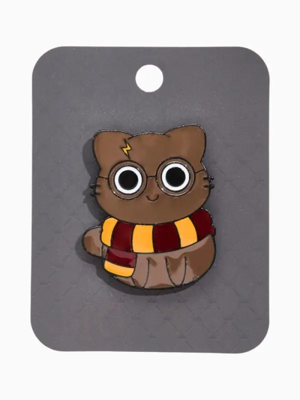 Значок &laquo;Котик&raquo;, из Гриффиндора, цветной в чёрном металле