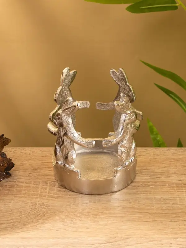 Подсвечник со стеклом &laquo;Влюбленные зайцы&raquo;, 8.5&times;8.5&times;9 см, алюминий