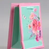 Пакет подарочный ламинированый "Цветочный подарок" 11,5 х 14,5 х 6,5 см