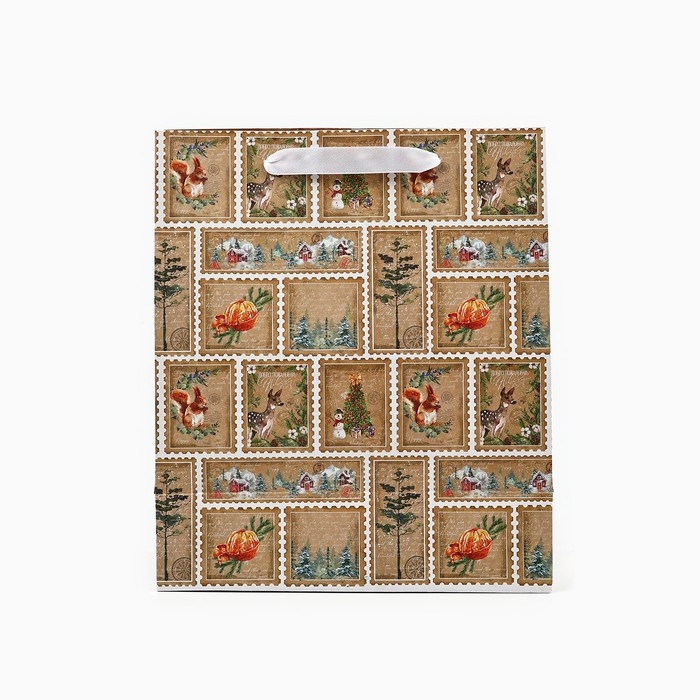 Пакет подарочный новогодний крафтовый вертикальный «Добро пожаловать в Новый год», ML 23 х 27 х 11.5 см , Новый год