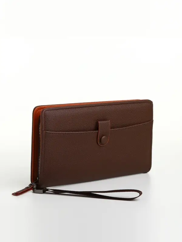 Портмоне-клатч мужской на молнии, с ручкой, наружный карман, коричневое