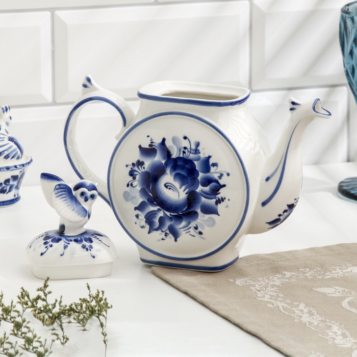 Чайник Чайник "Сова", 22 х 8 х 20 см, гжель, кобальт