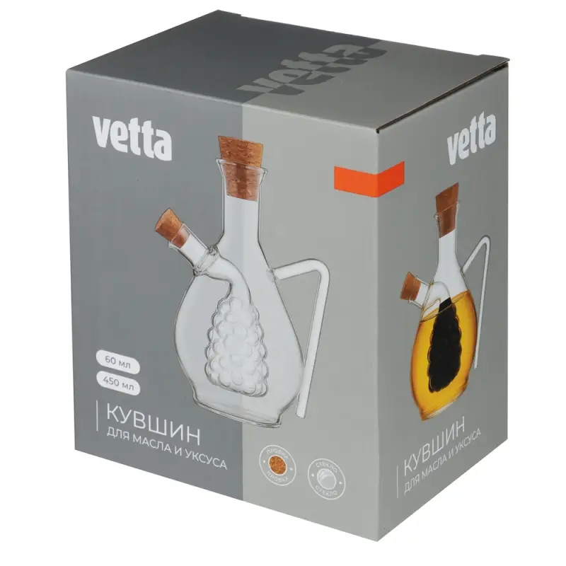 VETTA Кувшин для масла/уксуса 2 в 1, 450/60мл, стекло, пробка