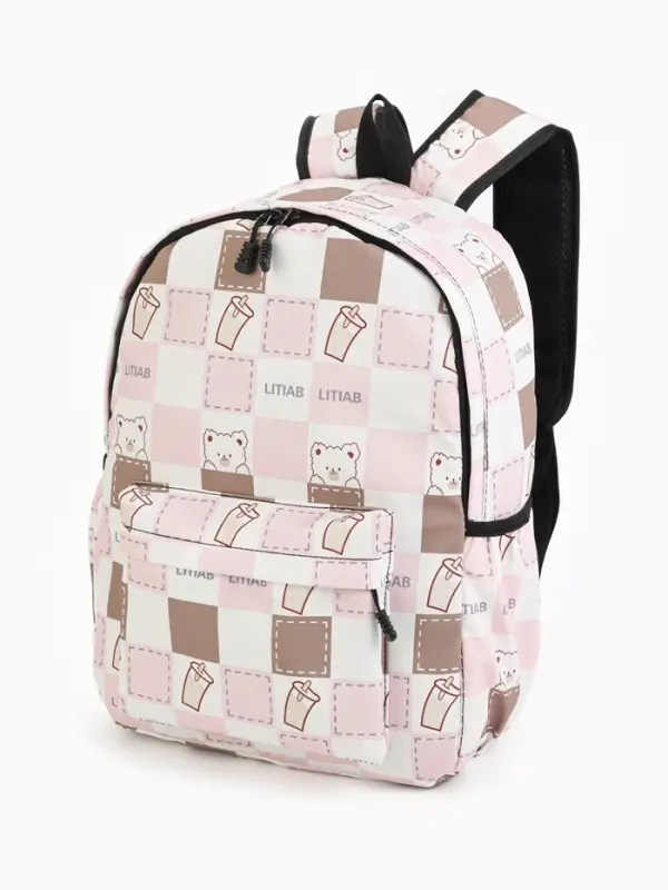 Рюкзак школьный на молнии, с карманами, с рисунком, 30&times;13&times;42 см, с принтом, розовый