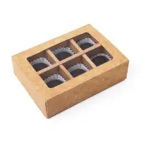 Коробка для 6 конфет с окном, крафт, 13.7×9.85×3.85 см