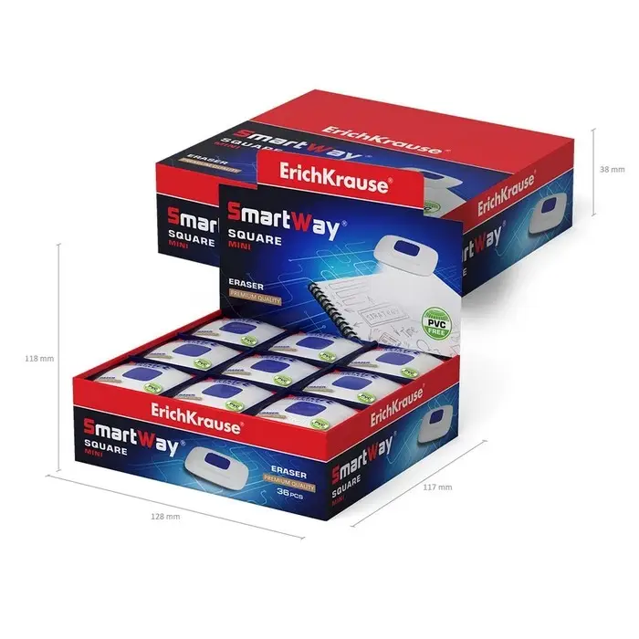 Ластик с держателем ErichKrause Ластик с держателем ErichKrause "ErichKrause SmartWay Mini Square", средней жёсткости, гипоаллергенный, в пакете с европодвесом