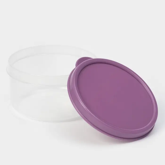Контейнер круглый Доляна, пищевой, 150 мл, прозрачный, крышка фиолетовая Контейнер круглый Доляна, пищевой, 150 мл, прозрачный, крышка фиолетовая