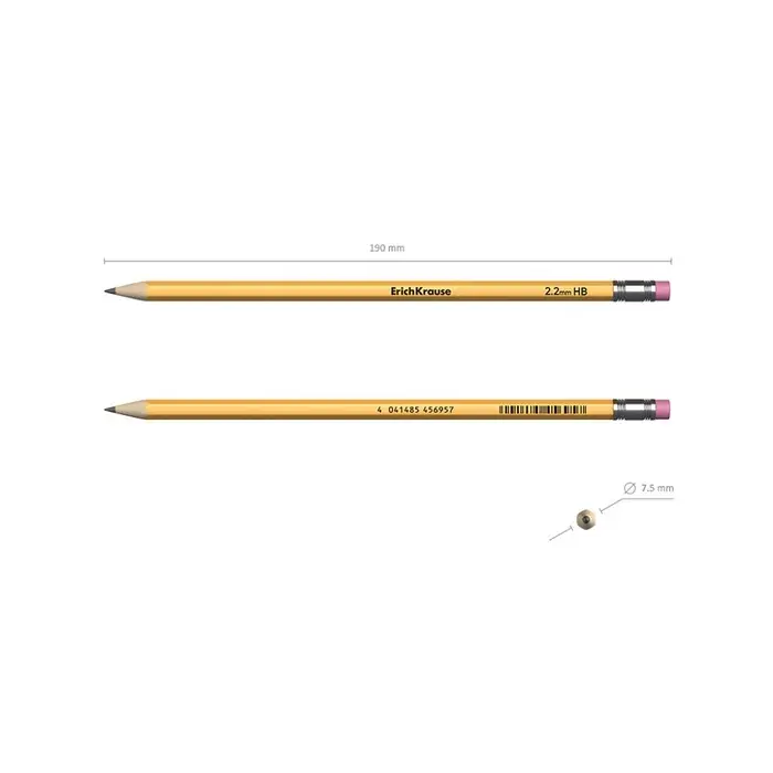 Карандаш чернографитный с ластиком, ErichKrause, Amber 101, НВ, дерево, шестигранный, в коробке, жёлтый корпус Карандаш чернографитный с ластиком, ErichKrause, Amber 101, НВ, дерево, шестигранный, в коробке, жёлтый корпус