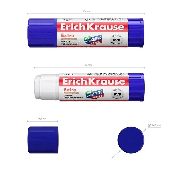 Клей-карандаш, ErichKrause Extra, PVP, усиленная формула, 21 г