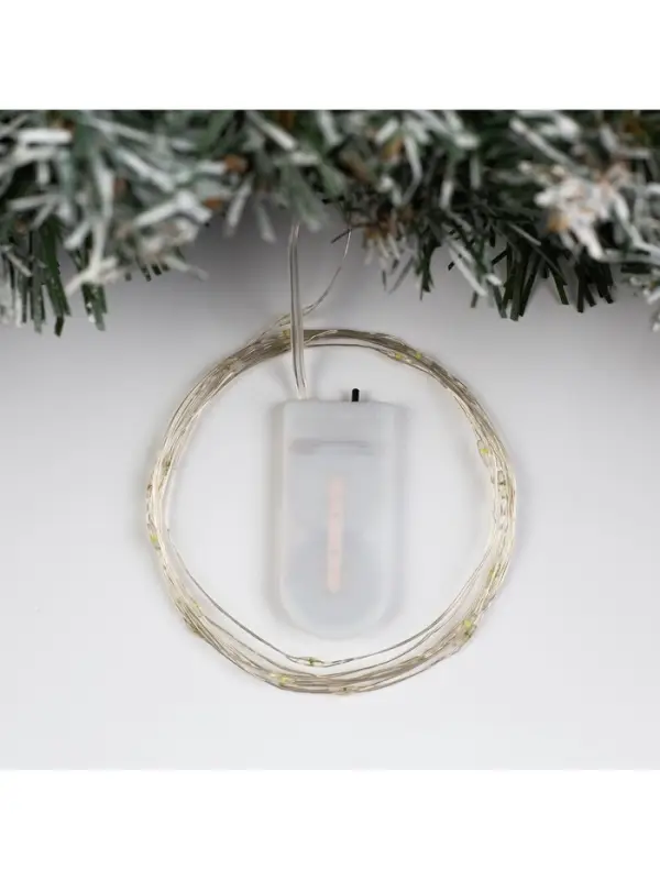 Гирлянда &laquo;Нить&raquo; 2 м роса, IP20, серебристая нить, 20 LED, батарейки CR2032&times;2 (в комплекте), свечение белое