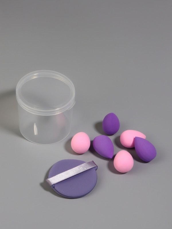 Набор спонжей д/макияжа 7 шт: капля 6 шт, 1 плоск пуховка в пласт футл латекс МИКС пакет QF Набор спонжей д/макияжа 7 шт: капля 6 шт, 1 плоск пуховка в пласт футл латекс МИКС пакет QF