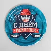 Посуда одноразовая бумажная &laquo;С днём рождения. Хоккей&raquo;, 6 тарелок, 6 стаканов, 6 колпаков, гирлянда