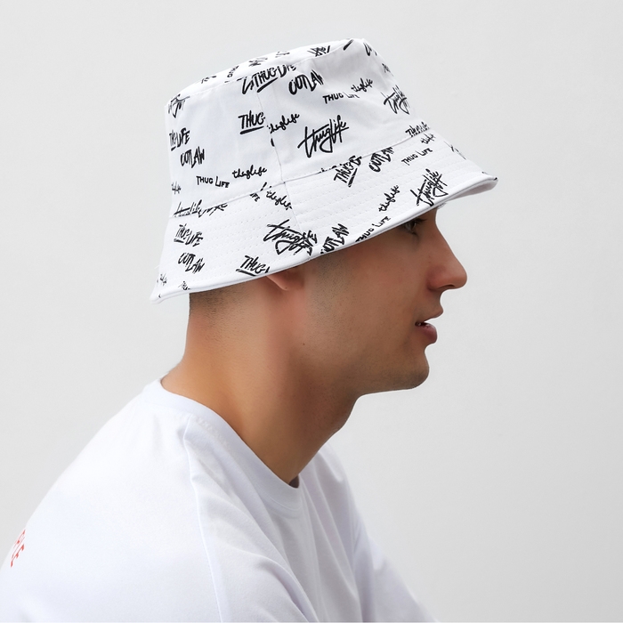 Панама двусторонняя MINAKU с надписями, цвет белый, размер 58