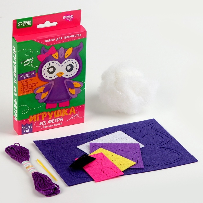 Набор для шитья. Игрушка из фетра своими руками «Сова», с перфорацией и наполнителем Набор для шитья. Игрушка из фетра своими руками «Сова», с перфорацией и наполнителем