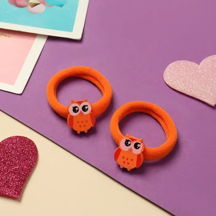 Резинка для волос  Резинка для волос "Мелодия" (набор 2 шт) совушка, 4 см, оранжевый