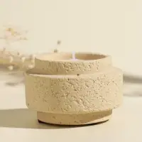 Свеча в подсвечнике вулканическом &laquo;Цилиндры&raquo;, белая, 8.1&times;8.1&times;5.4 см