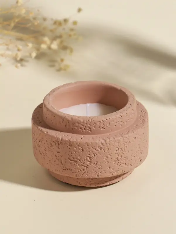 Свеча в подсвечнике вулканическом &laquo;Цилиндры&raquo;, розовая, 8.1&times;8.1&times;5.4 см