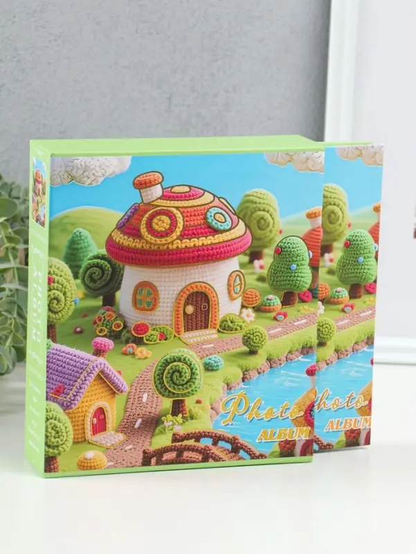 Фотоальбом на 100 фото 13х18 см "Вязаный домик" в коробке 5х18х20,5 см