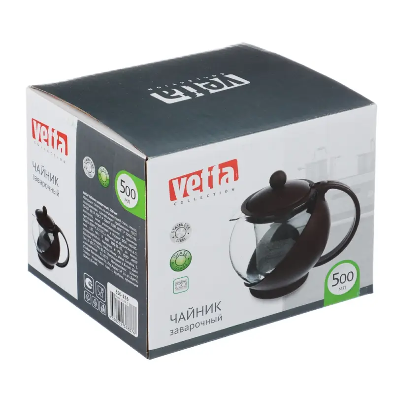 VETTA Чайник заварочный 500мл, ситечко из нержавеющей стали, стекло, полипропилен