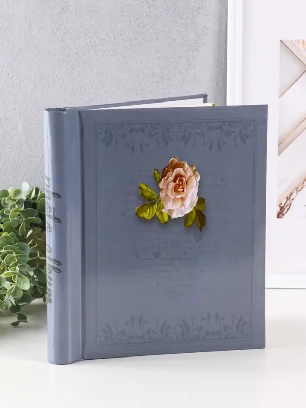 Фотоальбом 30 магнитных листов 23X28см, Фотоальбом 30 магнитных листов 23X28см, "Цветок на сером", пер-т внутр.спираль
