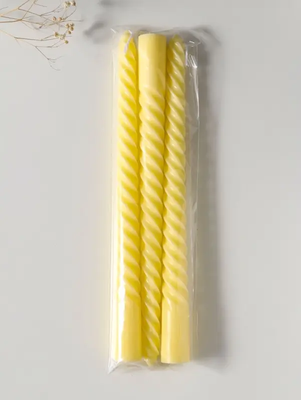 Набор свечей витых 25 см, 3 шт., 57 г, 5 ч, пастельно-жёлтый