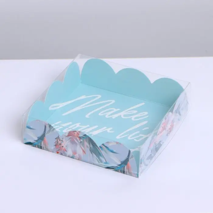 Коробка для печенья, кондитерская упаковка с пластиковой крышкой, Make your life sweet, 10.5 х 10.5 х 3 см Коробка для печенья, кондитерская упаковка с пластиковой крышкой, Make your life sweet, 10.5 х 10.5 х 3 см