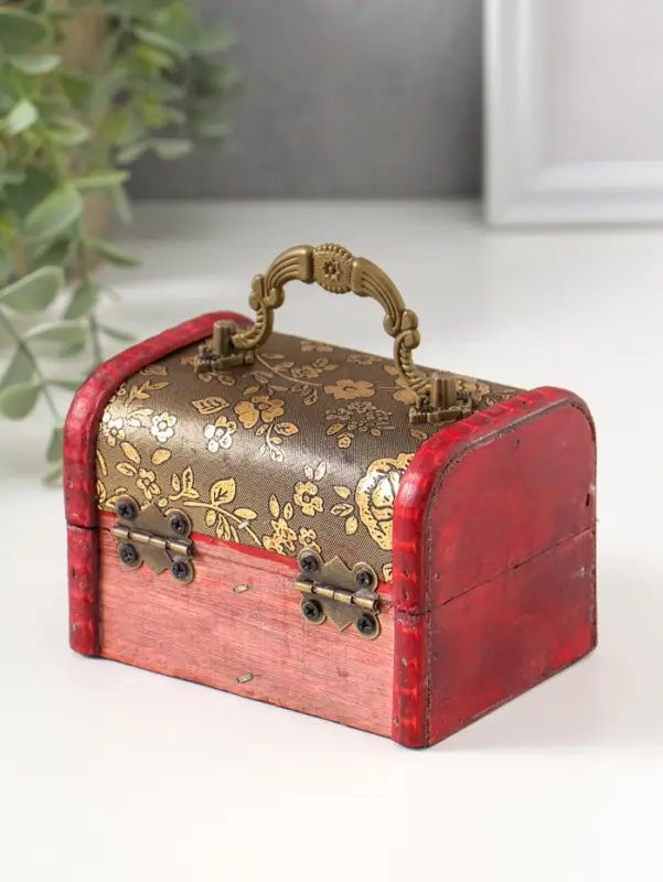 Шкатулка для украшений &laquo;Сундук с ручкой. Незабудки&raquo;, дерево, 7.3&times;9.5&times;7.5 см